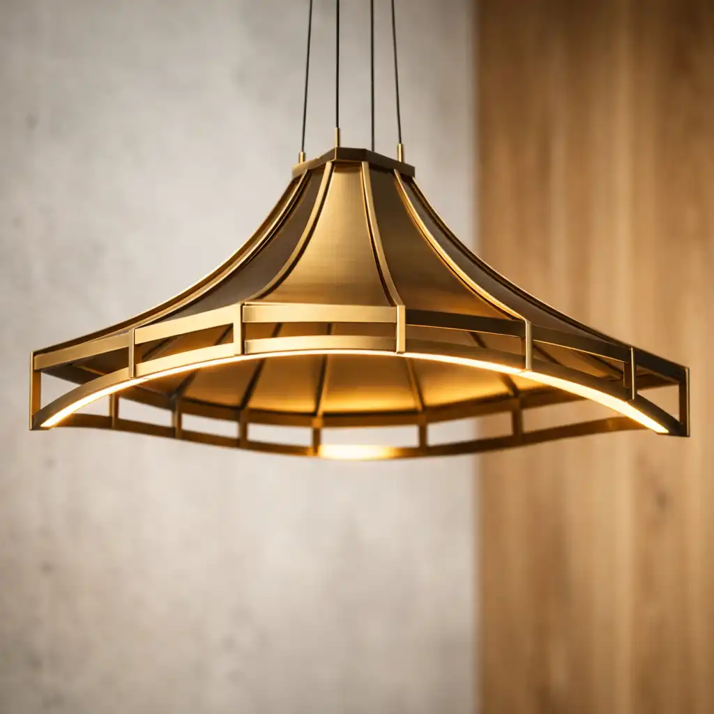 Detail moderního závěsného svítidla inspirovaného tvarem pavilonu