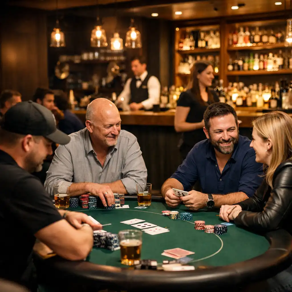 Pokerová zóna Stary Pavilon během soukromé akce s hráči u stolů